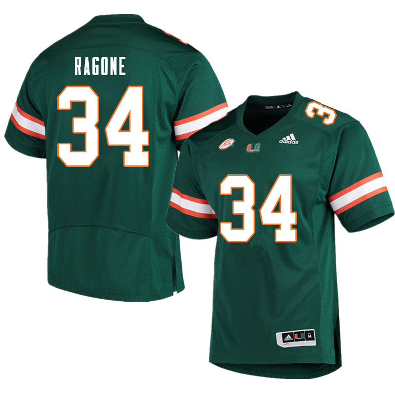 Men #34 Ryan Ragone Miami Hurricanes College Football Jerseys Sale-Green